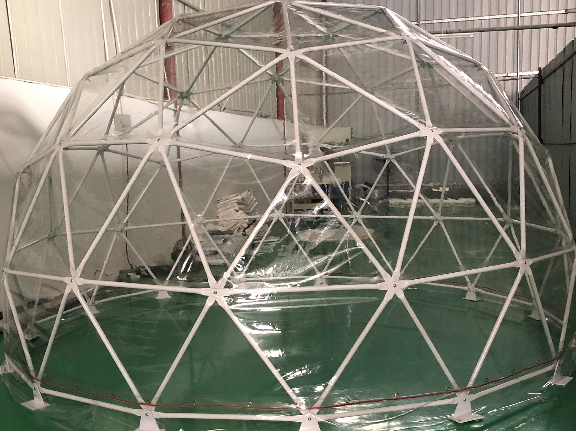 CDS Geodesic Dome Greenhouse Assembled Indoors
