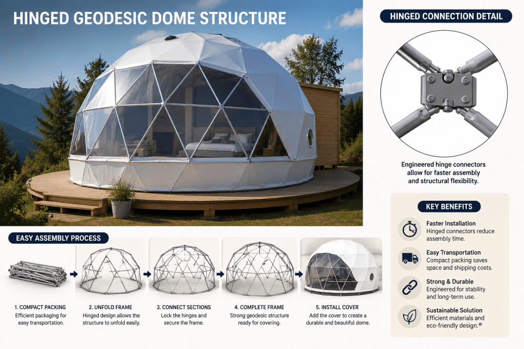 Why Glamping Resorts Prefer Geodesic Dome with Hinges in 2026 ? 1 Dome with Hinges
